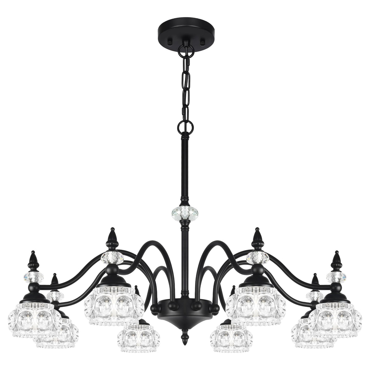 8-Light Chandeliers Light Fixture Modern Black Crystal Glass Shade Pendant Lighting