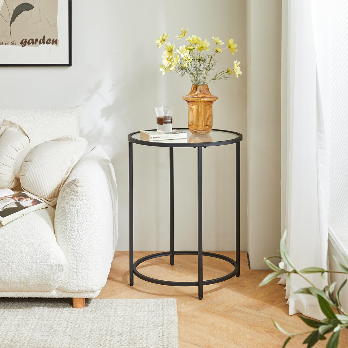 Round End Table, Tempered Glass Sofa Side Table, Coffee Table for Office Bedroom