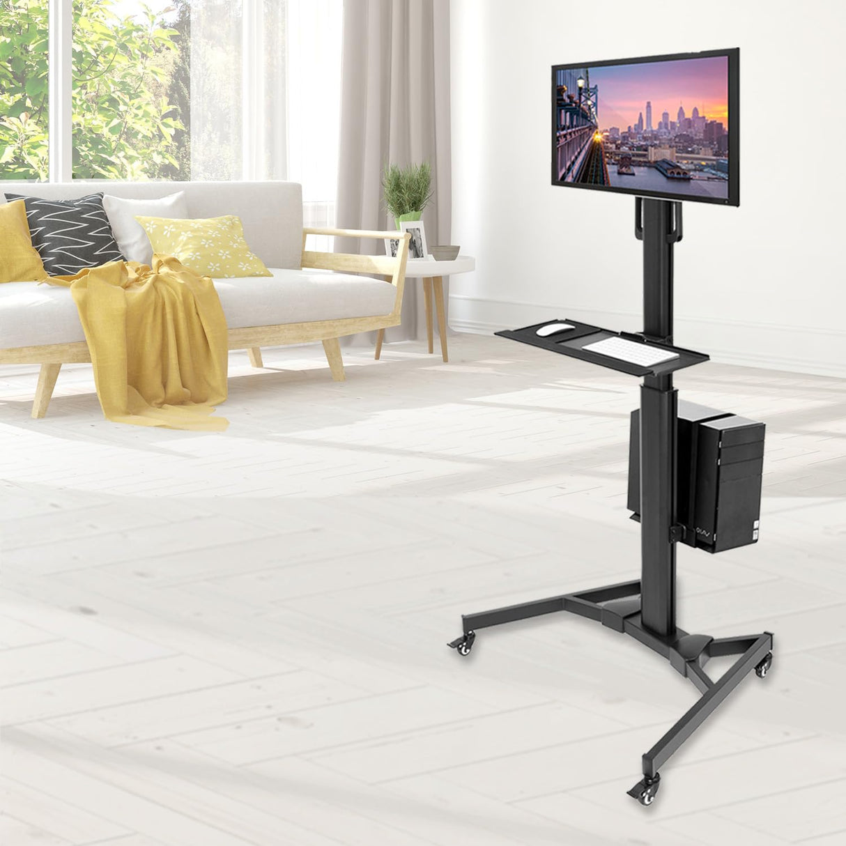 Computer Cart Mobile Desk Workstation with Monitor Mount for Screen up to 32"