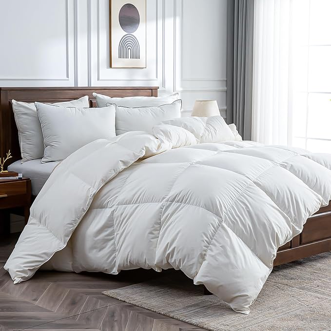 Lightweight Feather Down Fibers Comforter King Size, Thin All Season Duvet Insert