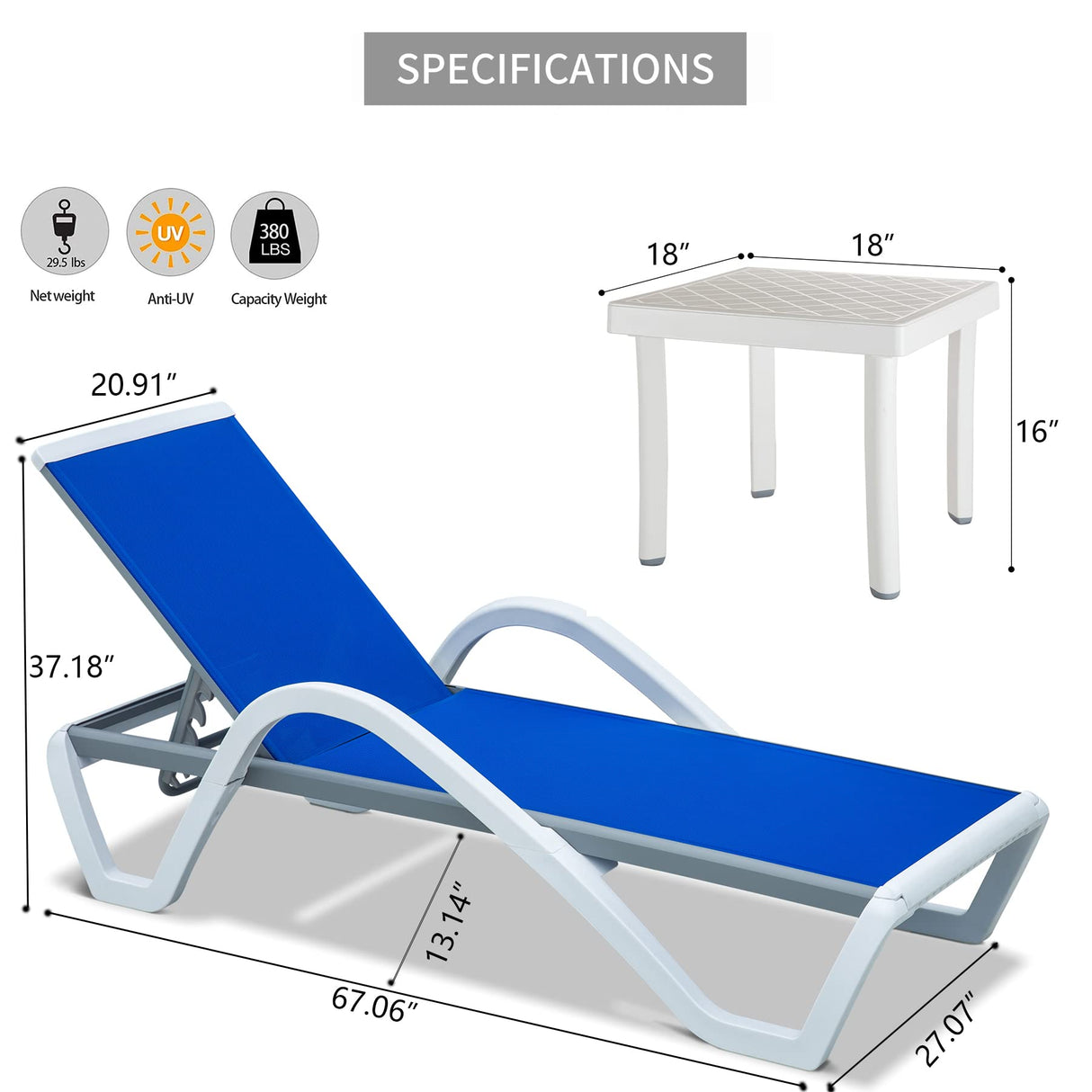 Patio Chaise Lounge Adjustable Aluminum Pool Lounge Chairs