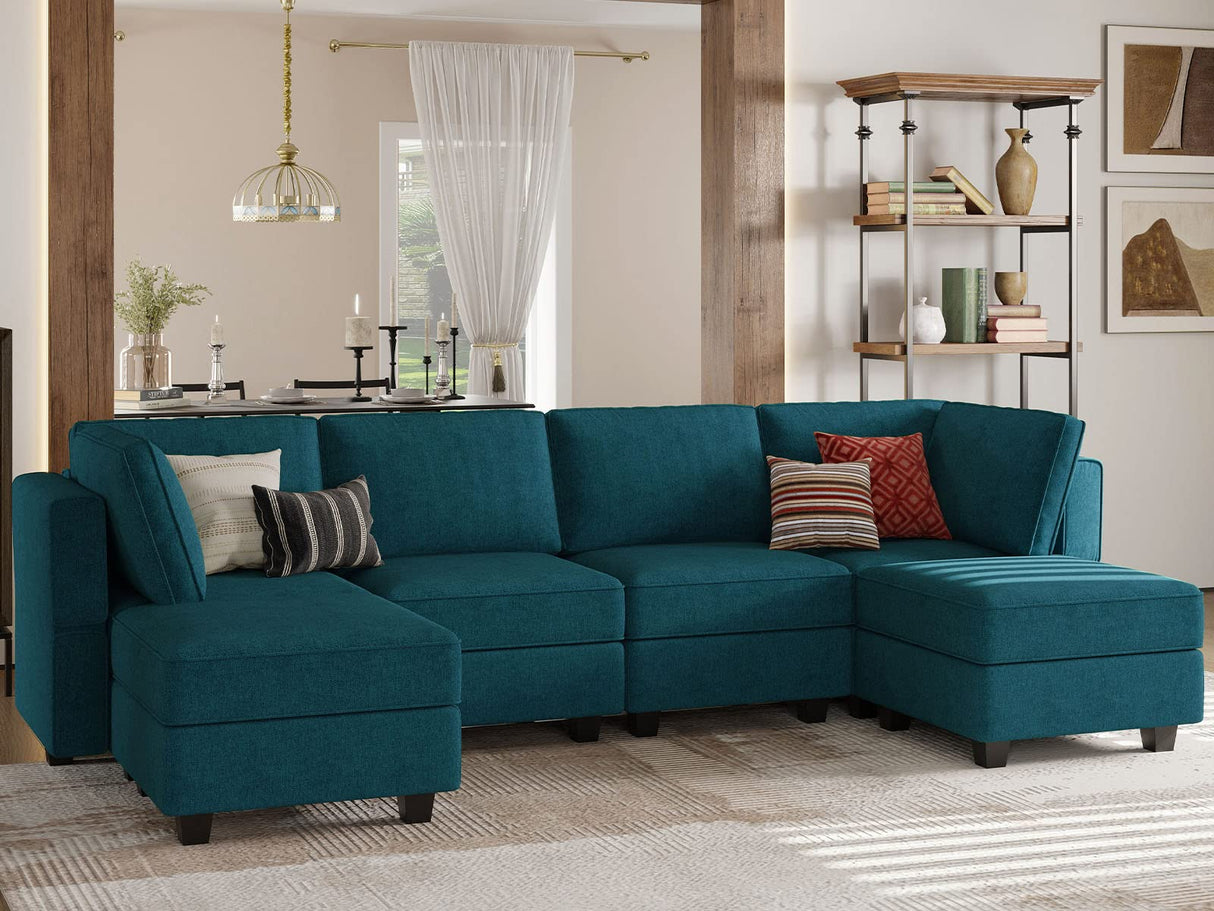 U Shaped Sofa Modular Couch Reversible Storage Ottoman 6 Seater Sofa