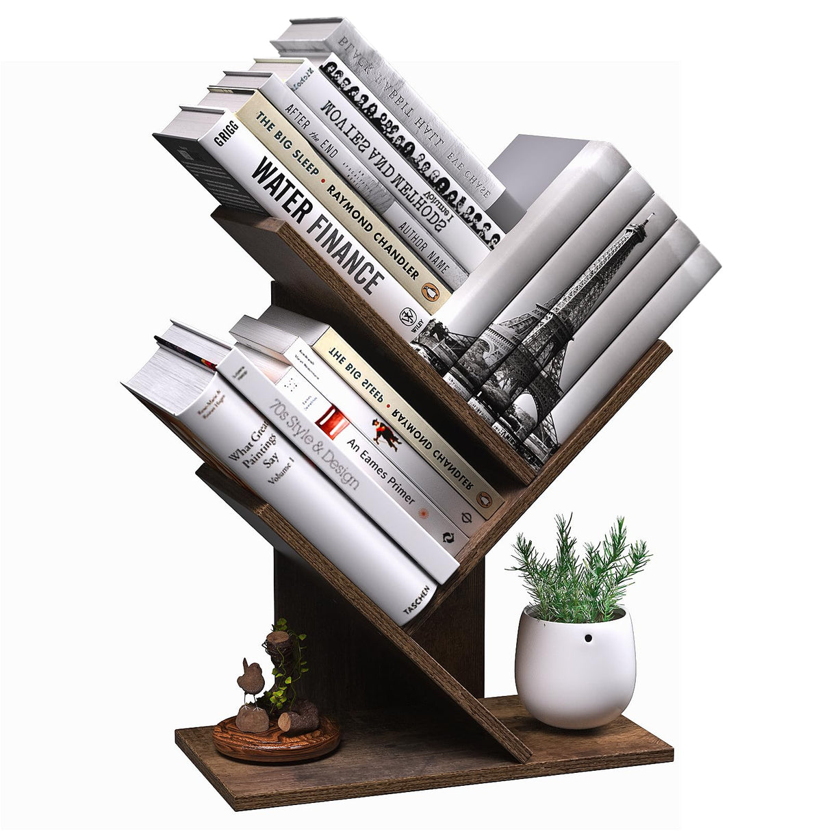 R RUISHENG 3 Tier Small Tree Bookshelf Desk Book Organizer Narrow Bookcases for Books Magazines CDs Free Standing Retro Wooden Storage Shelves for Home Office Bedroom Living Room Rustic Brown