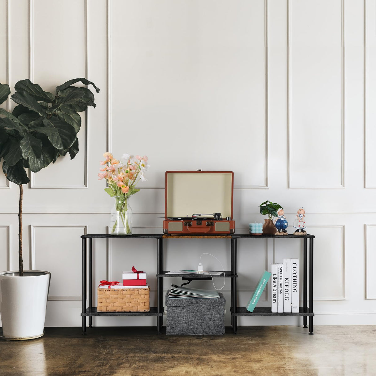 Black Bedroom TV Stand with Storage Cabinet up to 50 inch TV