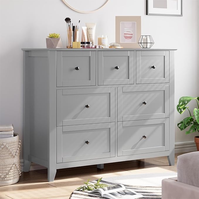Grey 7 Chest of Drawer Dresser, Modern and Stylish Storage Cabinet