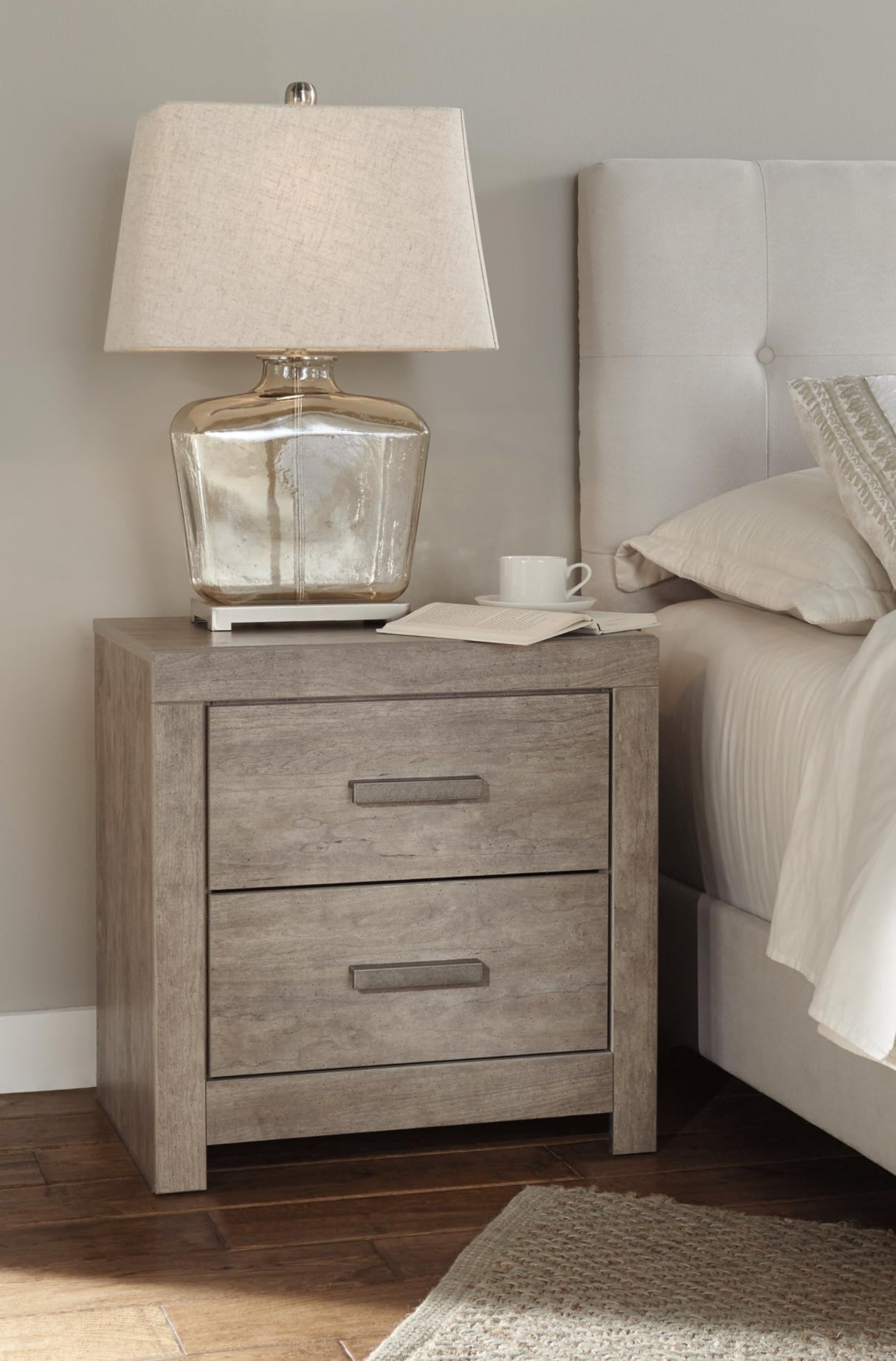 Culverbach Modern 2 Drawer Nightstand with 2 USB Charging Stations, 24.37" Tall, Weathered Gray