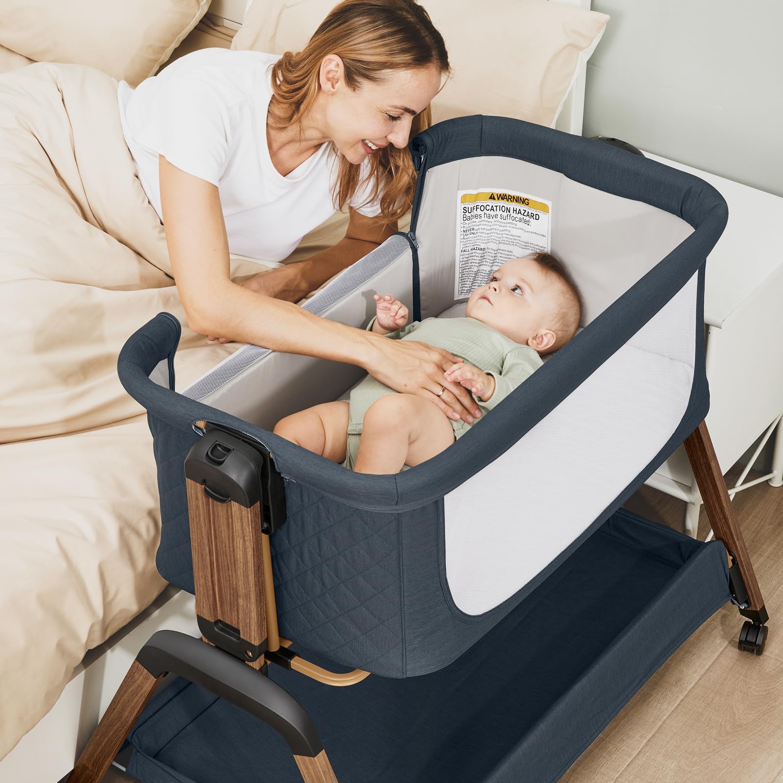 3 in 1 Baby Bassinet, Rocking Bassinets with Comfy Mattress and Wheels