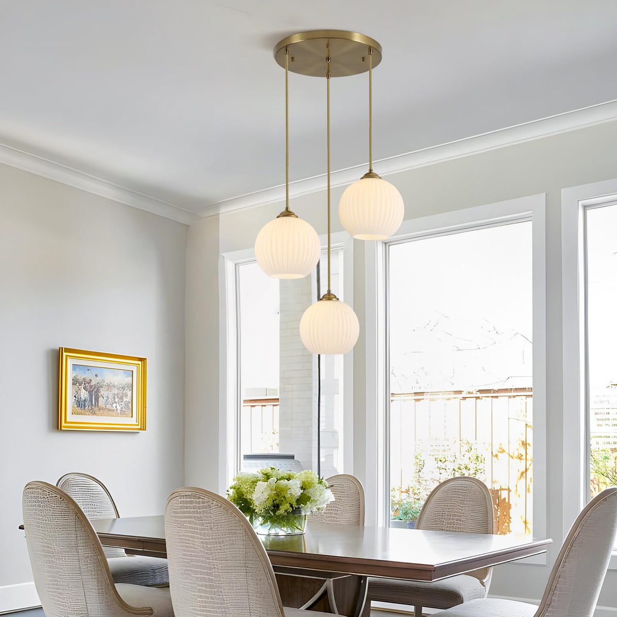 Lighting 3 Light Cluster Pendant Light Fixture Milk Glass Chandelier