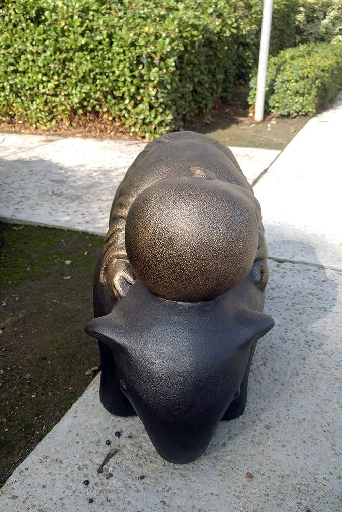 Shaolin Monk on Elephant Buddha Zen Garden Statues Good Luck Elephant - Rustic Gold