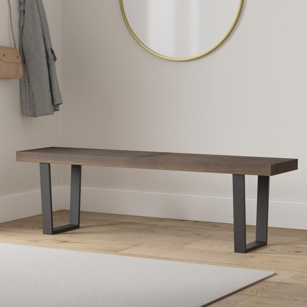 Patio Dining Bench, Acacia Wood with Iron Legs