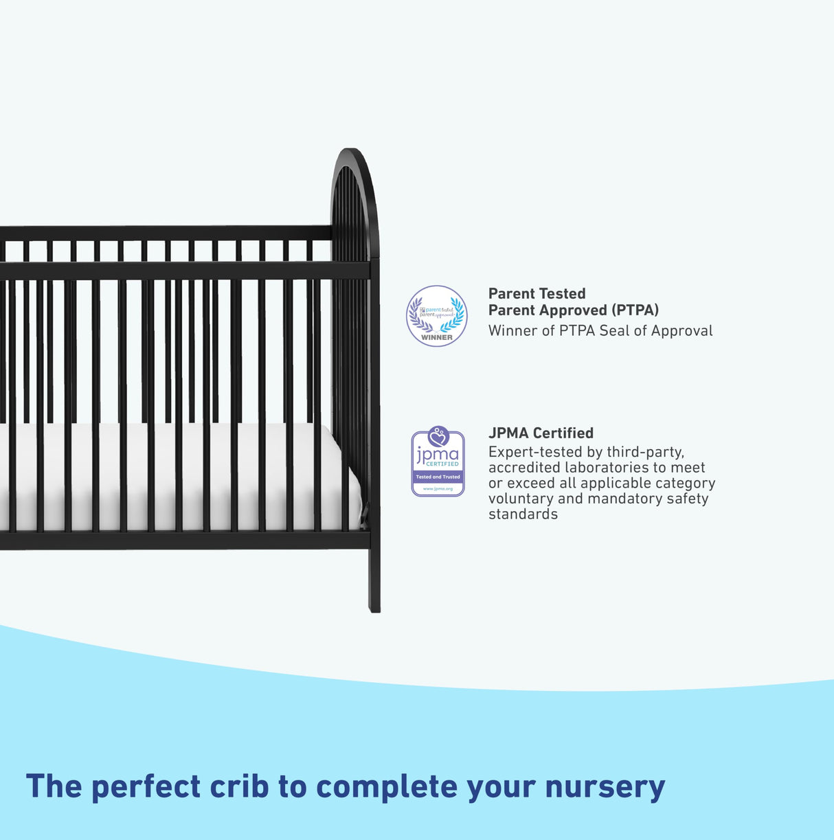 3-in-1 Convertible Crib (Black) – GREENGUARD Gold Certified, Converts to Daybed and Toddler Bed, Fits Standard Full-Size Crib Mattress, Adjustable Mattress Height, Easy-to-Match Style