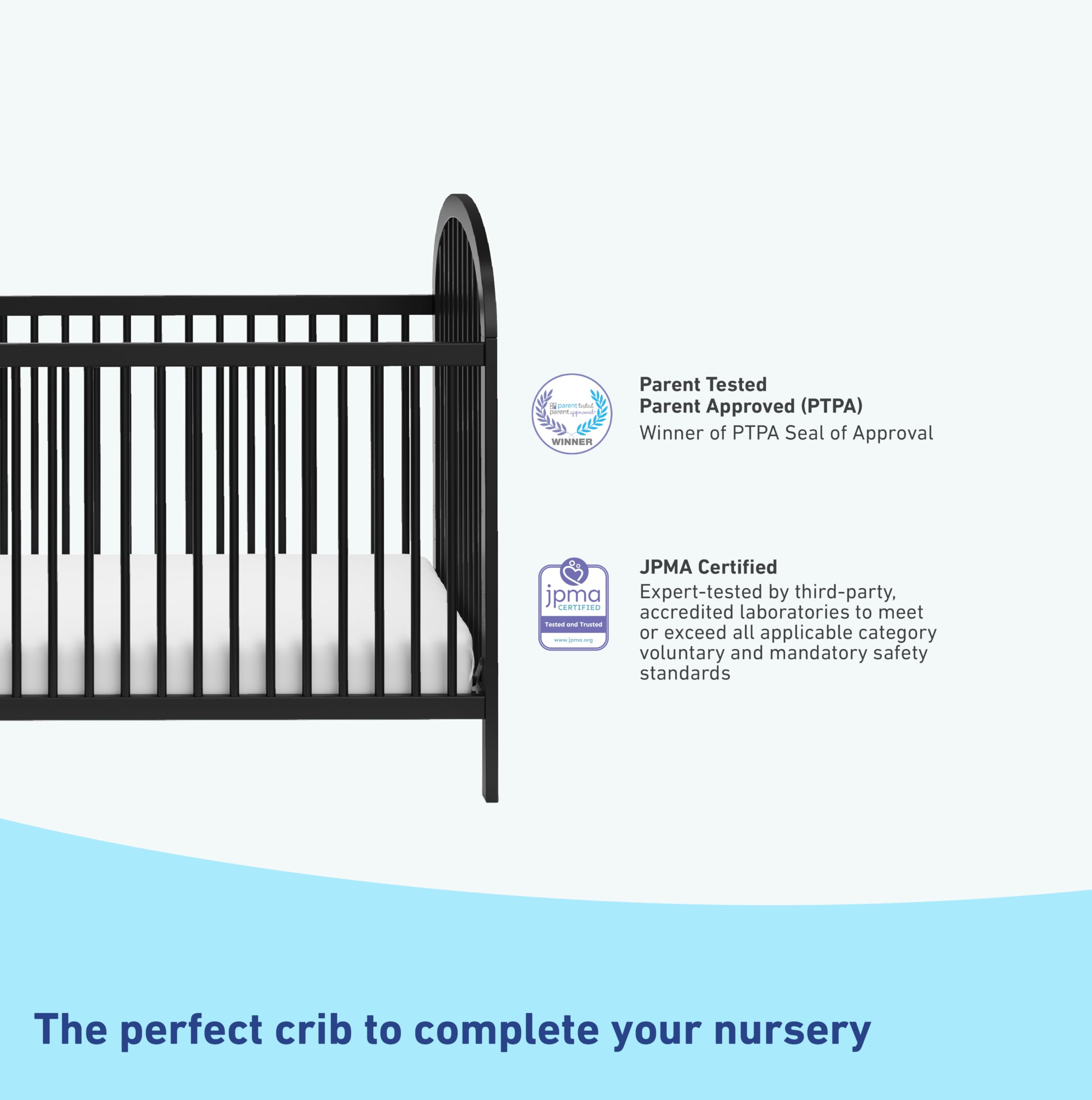 3-in-1 Convertible Crib (Black) – GREENGUARD Gold Certified, Converts to Daybed and Toddler Bed, Fits Standard Full-Size Crib Mattress, Adjustable Mattress Height, Easy-to-Match Style