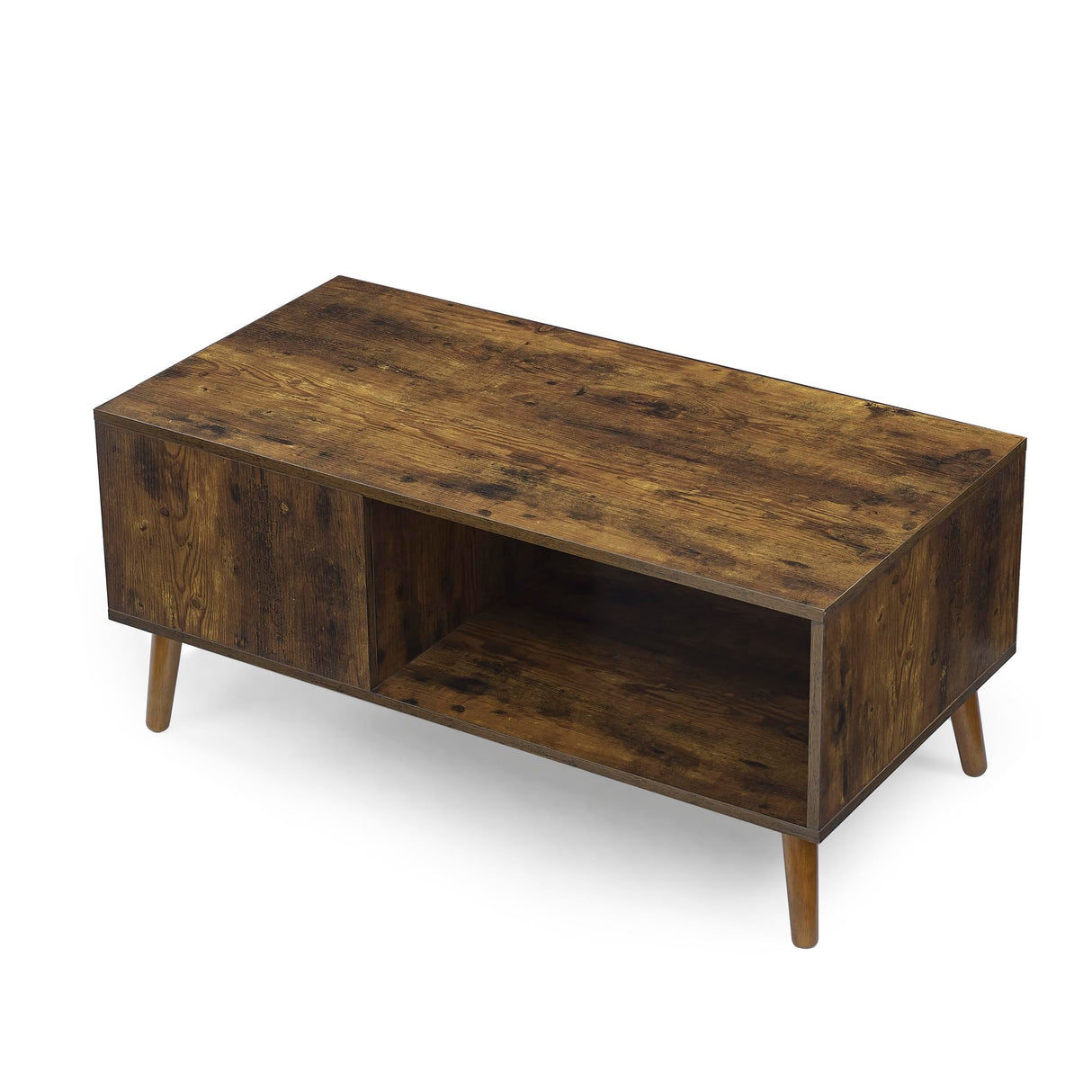 Rectangle Industrial Cocktail 2 Tier Wooden Coffee Table with Open Storage Shelf