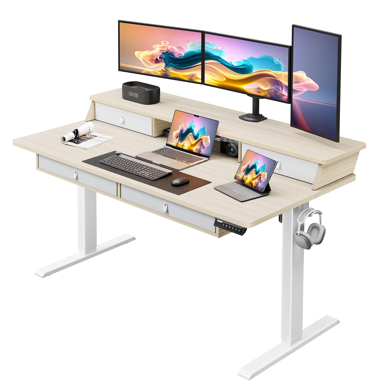 Standing Desk with Drawers, 55 x 30 Inches Height Adjustable Desk with Storage
