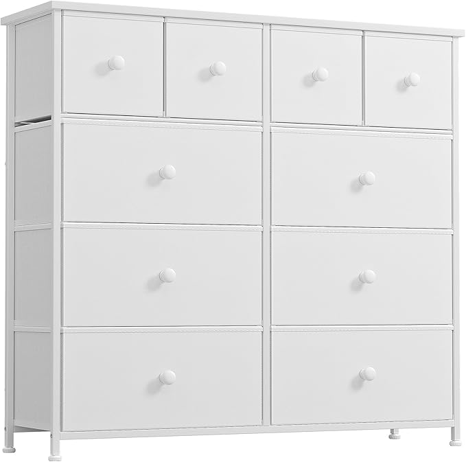 Bedroom with 10 Drawers, Wide Black Dresser with Wood Top