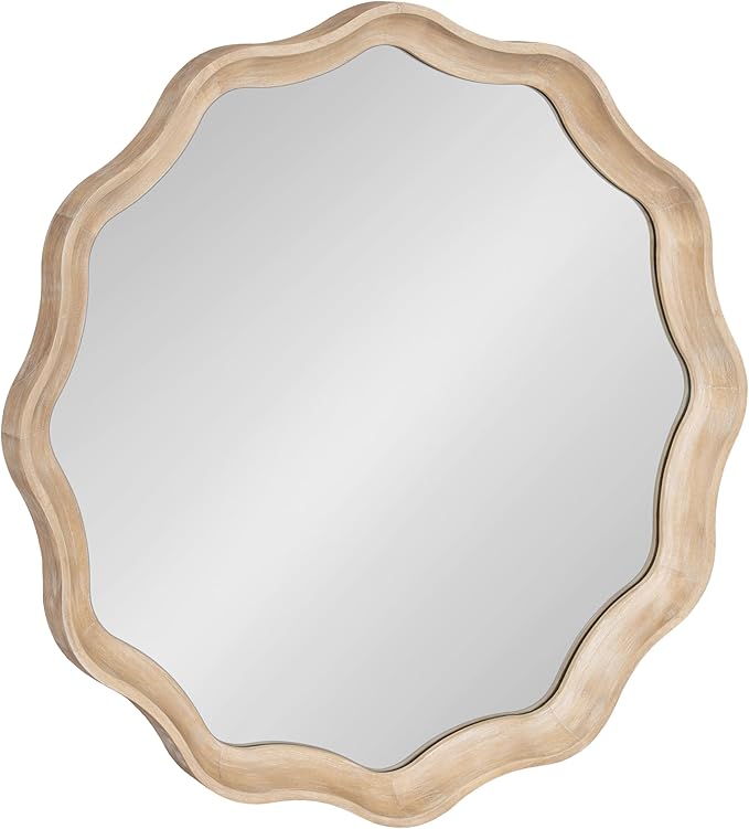 Hatherleigh Transitional Round Wooden Wall Mirror, 28 Inch Diameter