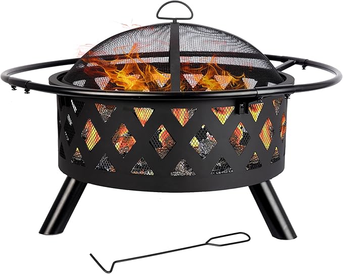 Mountain Valley 47" Outdoor Fire Pit with Adjustable Grill,2-in-1 Metal Outdoor Fireplaces