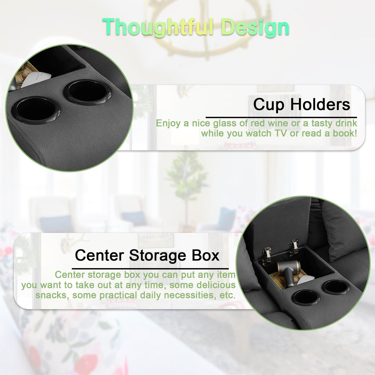 CozyNest 65" Dual Recliner Loveseat Sofa – Manual Recline, Console Storage