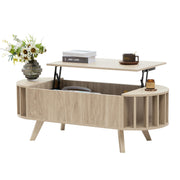 47.3" Lift Top Coffee Table with Hidden Storage, Small End Table with Curved Edge Design
