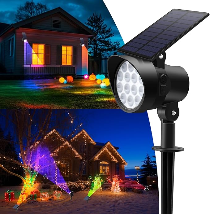 Landscape Spotlights 3CCT, Dimmable Solar Spot Lights Outdoor, 30° Beam Angle Solar