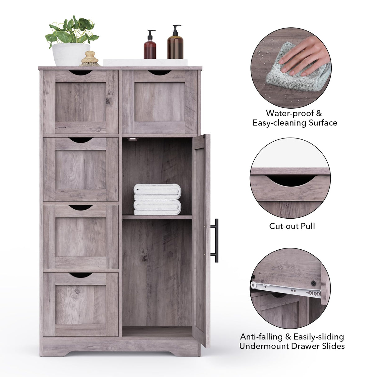 Bathroom Storage Cabinet with Storage Drawers & Door, Entryway Cupboard Pantry Cabinet with 5 Drawers 1 Cabinet 1 Shelf,