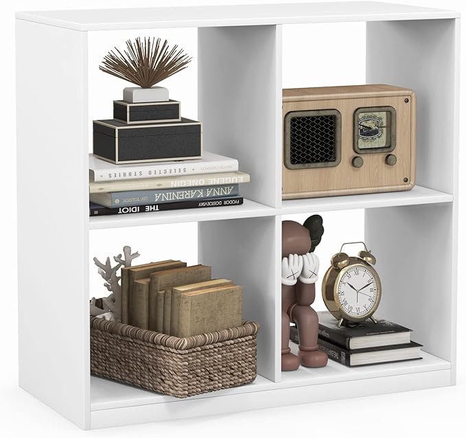 4-Cube Bookcase, Freestanding Open Bookshelf, 2 Anti-Tipping Kits, Modern Cube Storage Wooden Display Shelf for Living Room Kids Room, Easy Assembly (Black, 29 x 13 x 29 Inch)