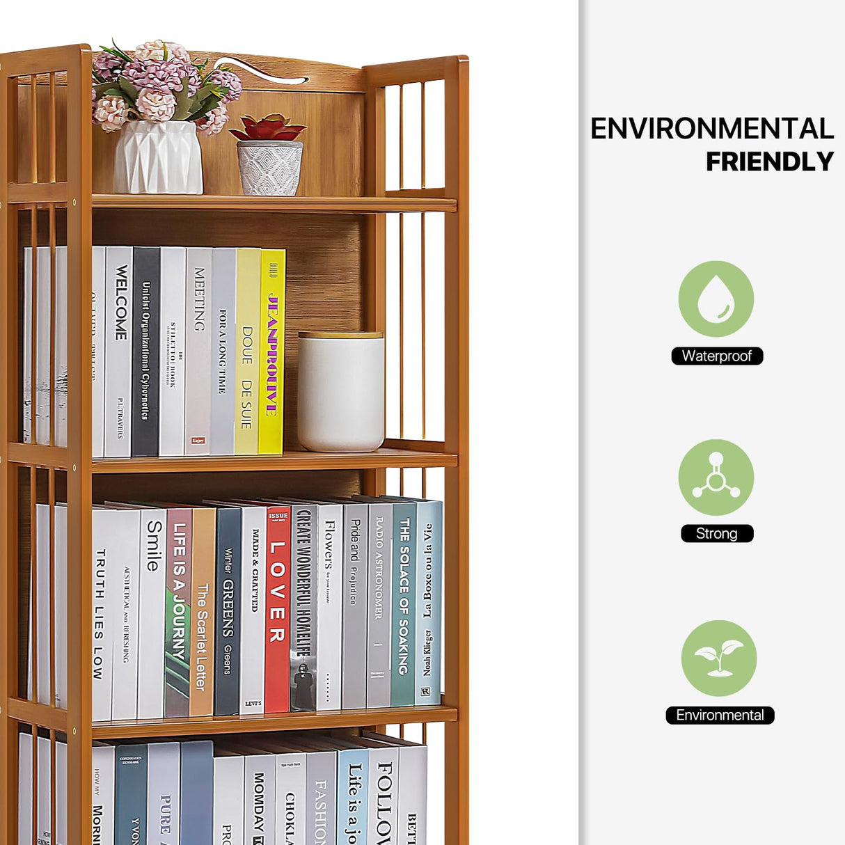 4 Shelf Bamboo Bookshelf Freestanding Display Shelf, Tall Bookcase Rack Organize for Home Office Library Small Narrow Space (Natural, 19.7" L x 9.8" W x 43.7" H)