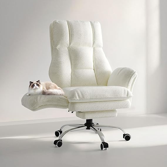 Big and Tall Office Chair with Footrest - Teddy Fleece Executive Desk Chair