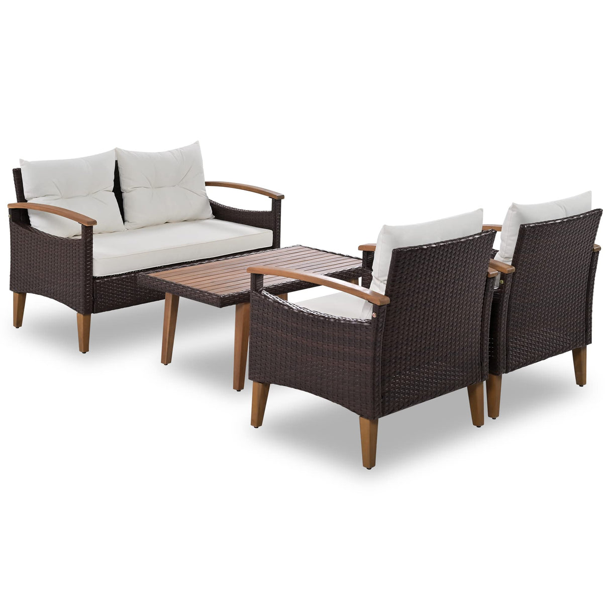 4-Piece Patio Conversation Sofa Set - Patio Furniture Set Wicker Rattan Sofa Couch