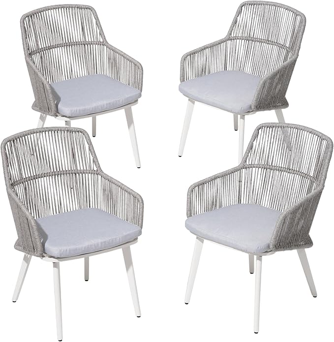 Patio Dining Chairs Set of 4, Woven Rope Outdoor Dining Chairs w/Steel Frame