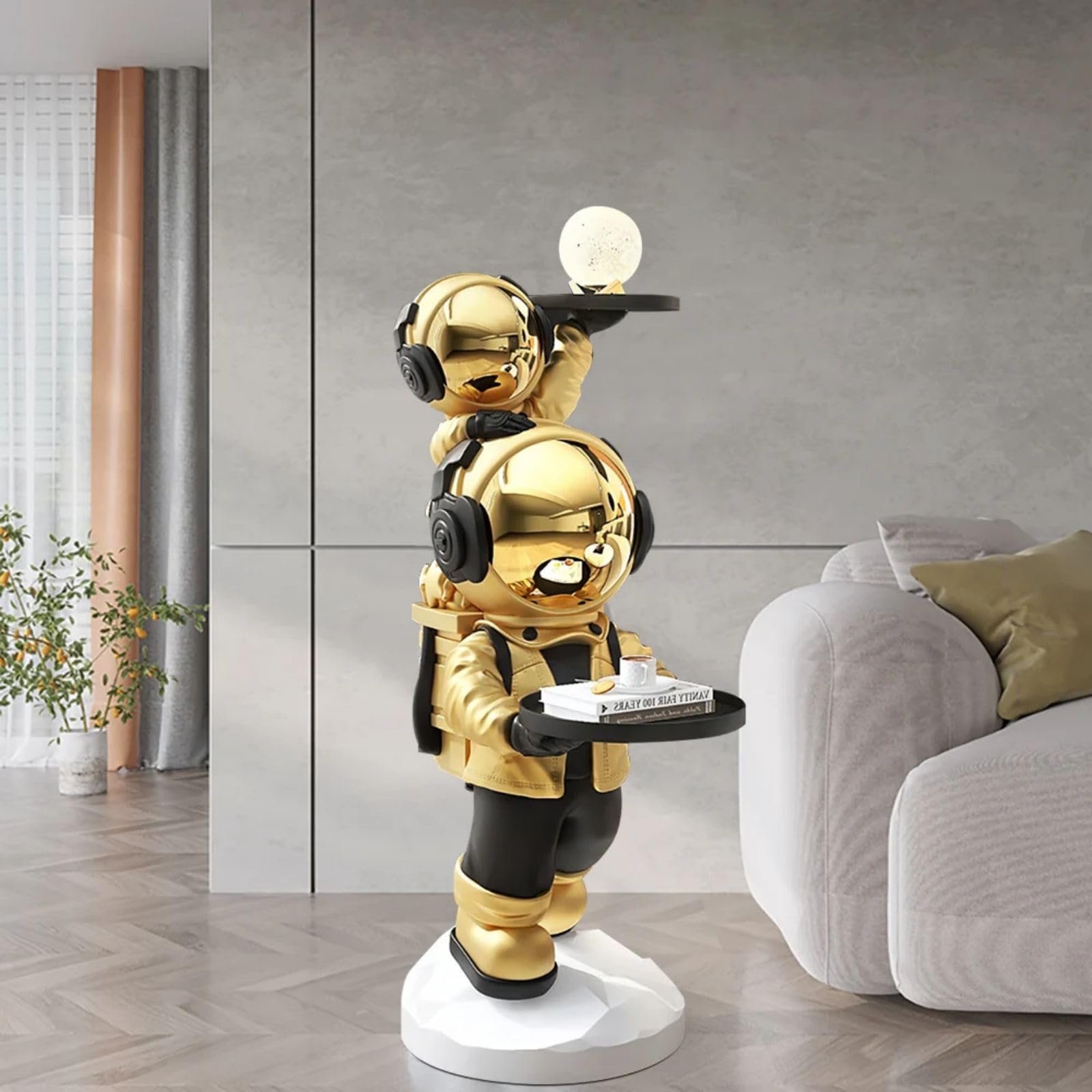 Modern Gold Astronaut Floor Sculpture, Spaceman Figurine Statue
