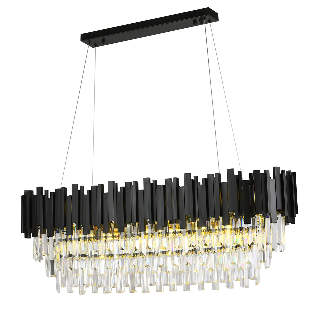 40 in Modern Linear 11 Light 3-Tier Transparent Crystal Design, Farmhouse Ceiling Fixture