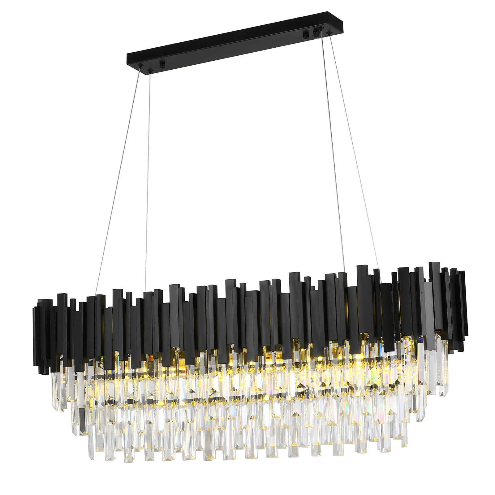 40 in Modern Linear 11 Light 3-Tier Transparent Crystal Design, Farmhouse Ceiling Fixture