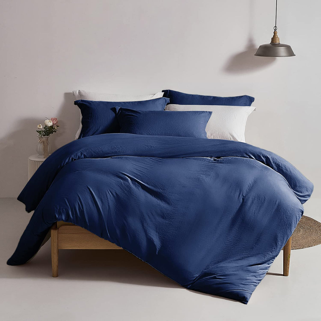 Super Soft Duvet Cover - 100% Washed Microfiber Navy Blue Comforter Cover