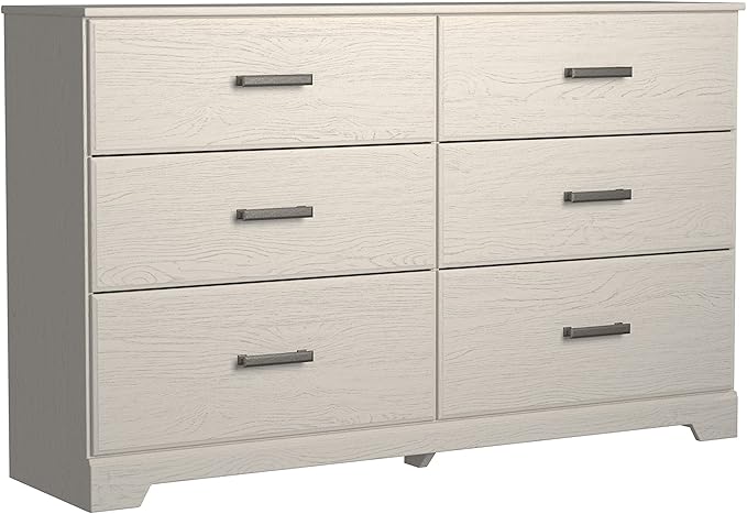 Stelsie Modern Scandinavian 6 Drawer Dresser, Whitewash