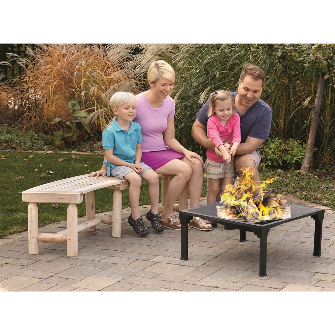 Curved Fire Pit Bench, Wood Log Bench Seat, Outdoor, Backyard, Rustic