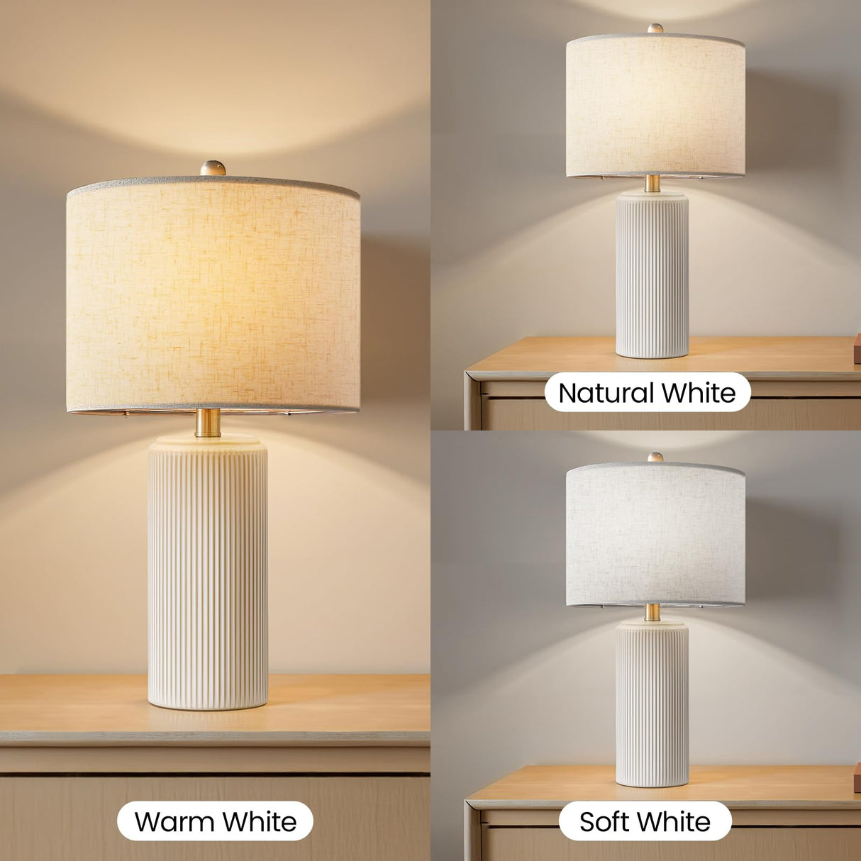 23" Ceramic Table Lamp Set of 2 - 3-Level Dimmable Farmhouse Bedside Lamps