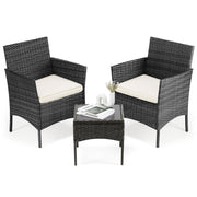 Patio Furniture Set 3 Pieces, Outdoor Furniture with Soft Cushion and Glass Table
