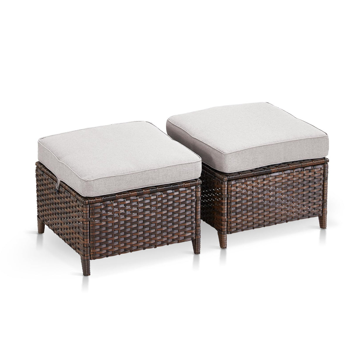 Outdoor Wicker Ottomans Rattan Footstools - Set of 2 Heavy Duty Outside Resin
