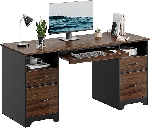 59” Computer Desk with 4 Drawers, Office Desk with Storage, Industrial