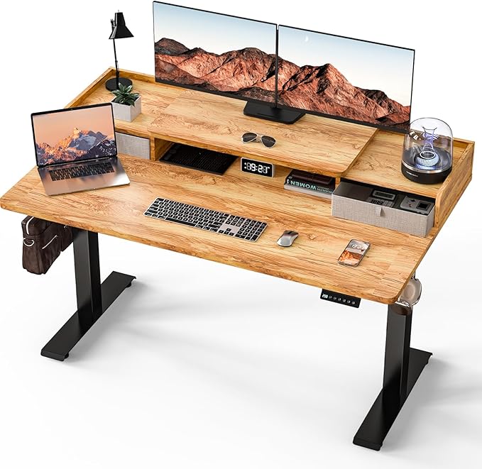 55 x 30 Inch Standing Desk with Drawers, Adjustable Height Electric Sit Stand Desk