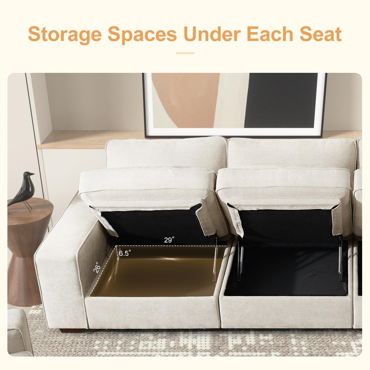 3 Seater Sofa Couch with Storage Layer, Removable and Washable Cushion Cover
