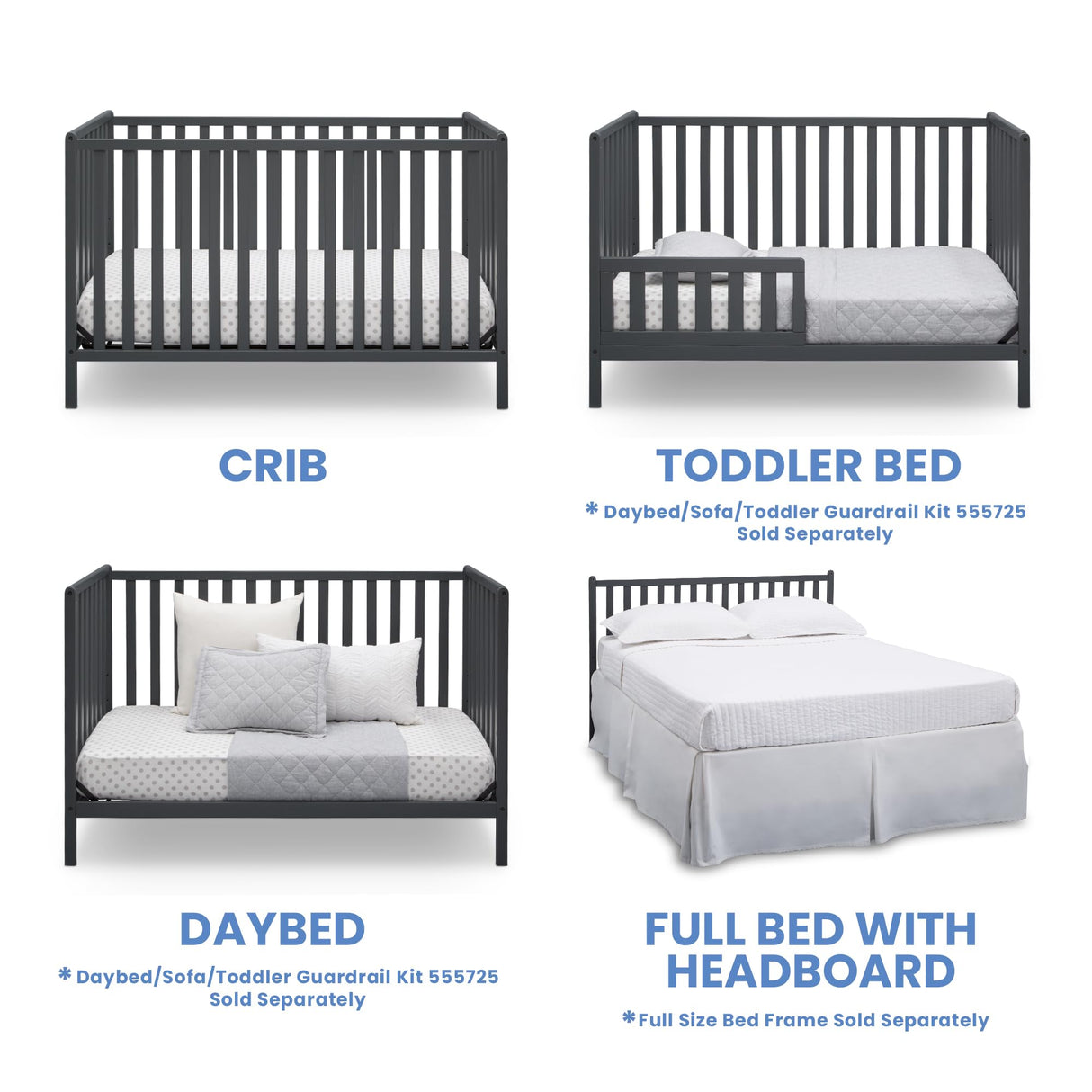 Heartland 4-in-1 Convertible Crib - Greenguard Gold Certified, Charcoal Grey