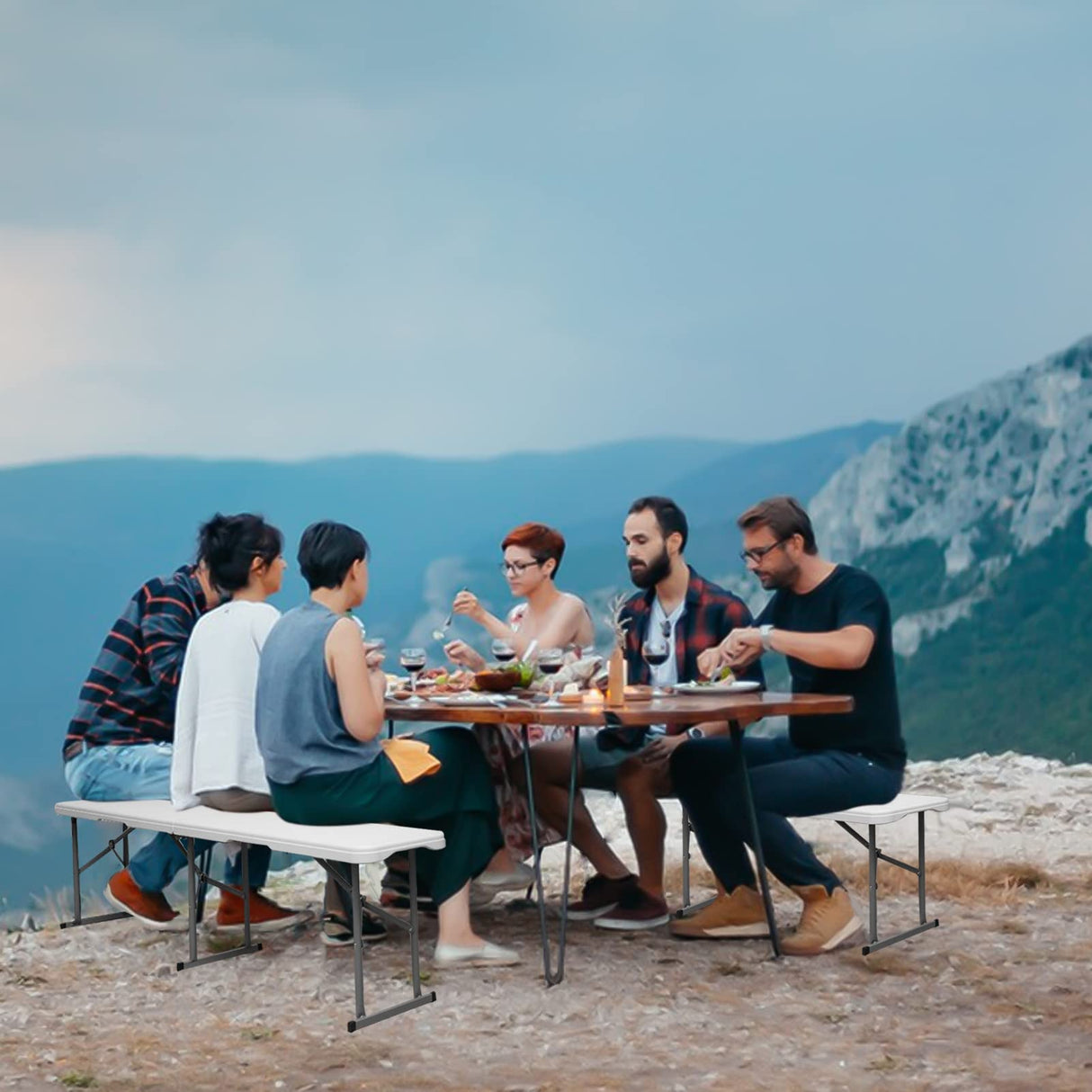 Folding Bench 6 Foot, Plastic Folding Bench Seat Portable Foldable Bench
