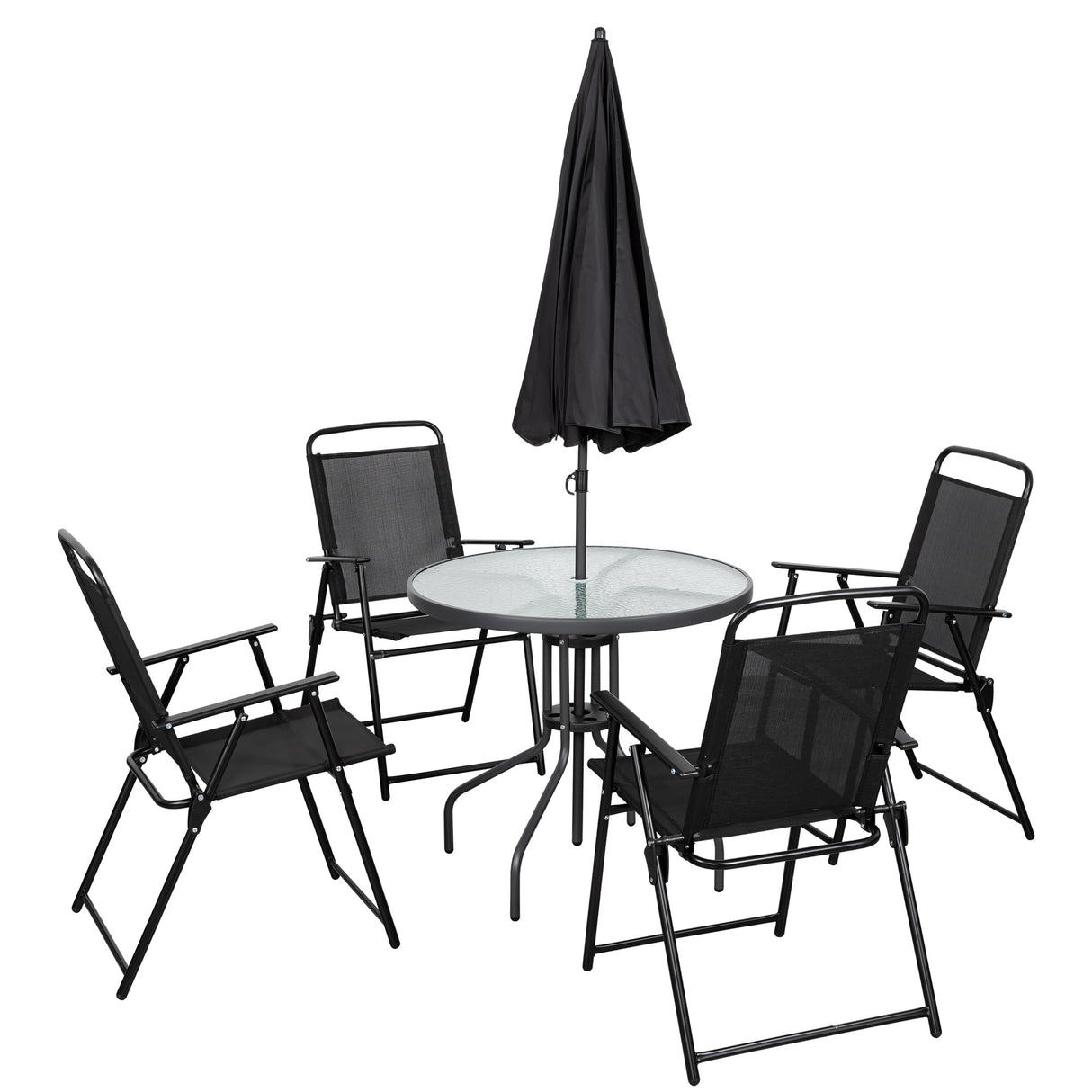 6 Piece Patio Dining Set with Umbrella, Outdoor Furniture Set with 4 Folding Chairs