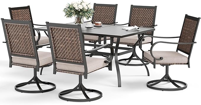 7 Piece Patio Dining Sets for 6, Patio Table and Chair Set with 64" Rectangle Metal Patio