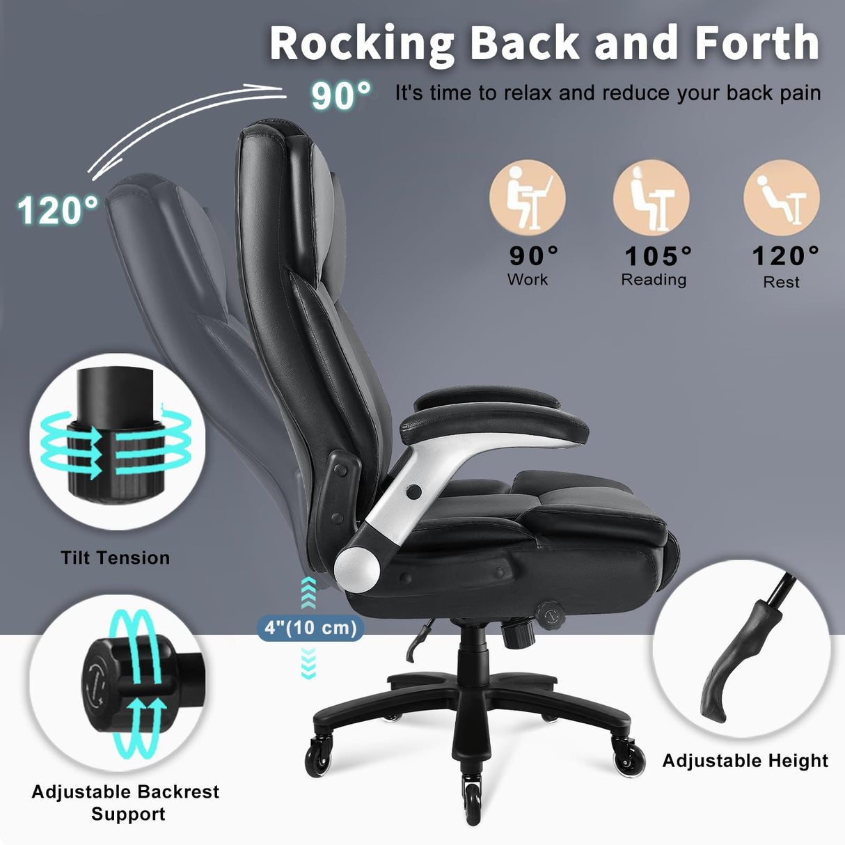 Heavy Duty Office Chair 600LBS - High Back Executive Leather Chair with Lumbar Support