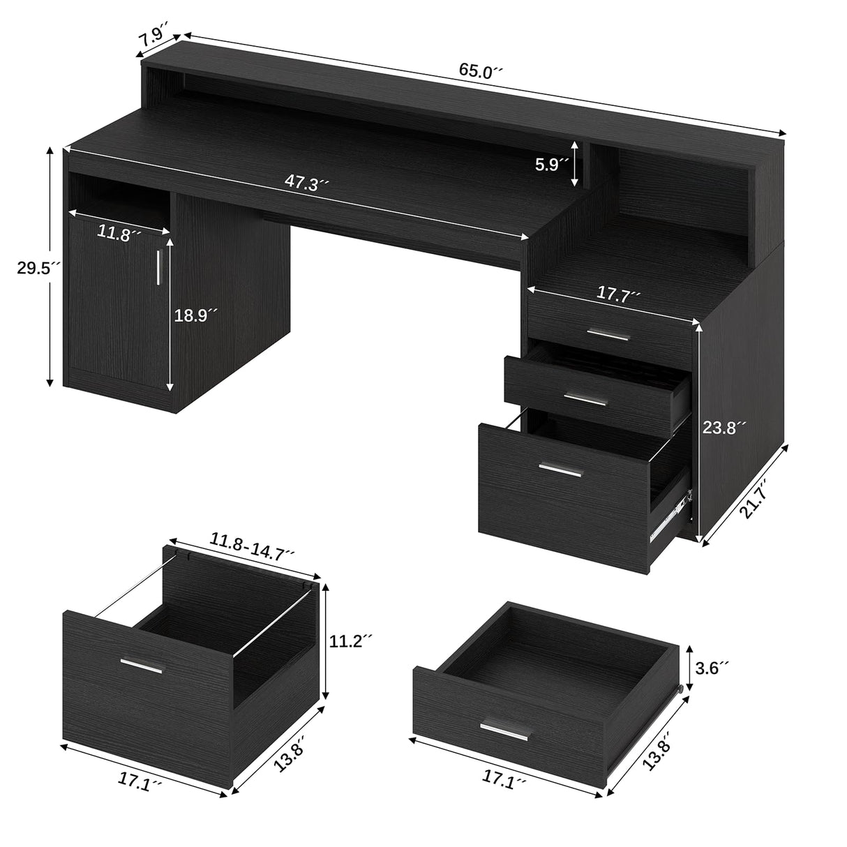 YOMILUVE Computer Desk with 3 Drawer & Storage Shelves, Home Office Desk with File Drawer & Cabinet, Writing Study Table with Long Monitor Stand & Printer Shelf, Executive Workstation
