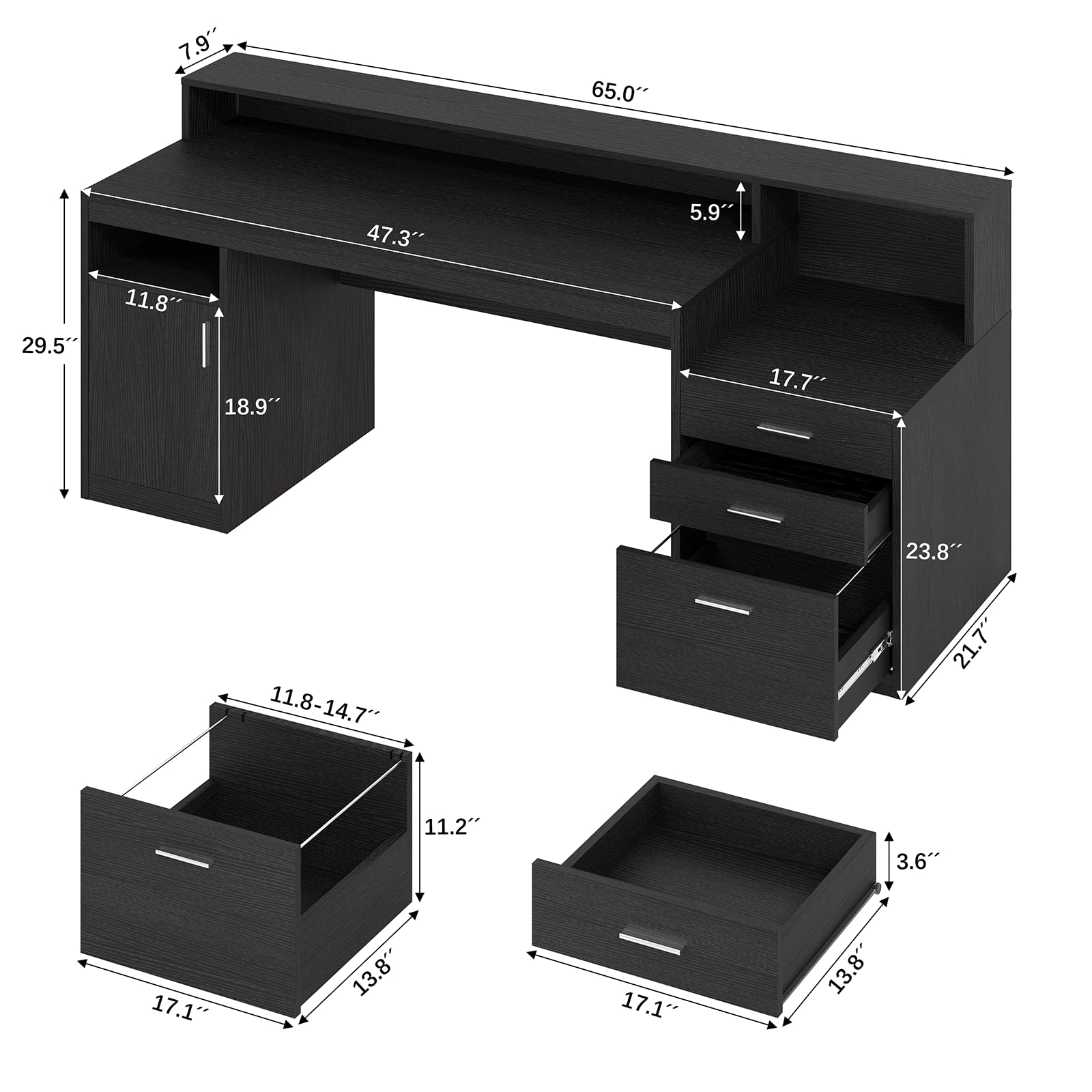 YOMILUVE Computer Desk with 3 Drawer & Storage Shelves, Home Office Desk with File Drawer & Cabinet, Writing Study Table with Long Monitor Stand & Printer Shelf, Executive Workstation