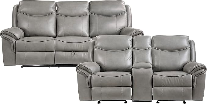 Braelyn Faux Leather Double Glider Reclining Loveseat with Center Console